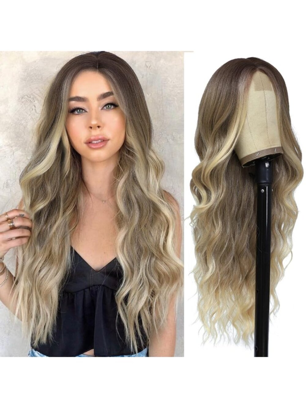 26 Inch Women's Ombre Dirty Blonde Long Wavy Curly Hair Wig Halloween Cosplay